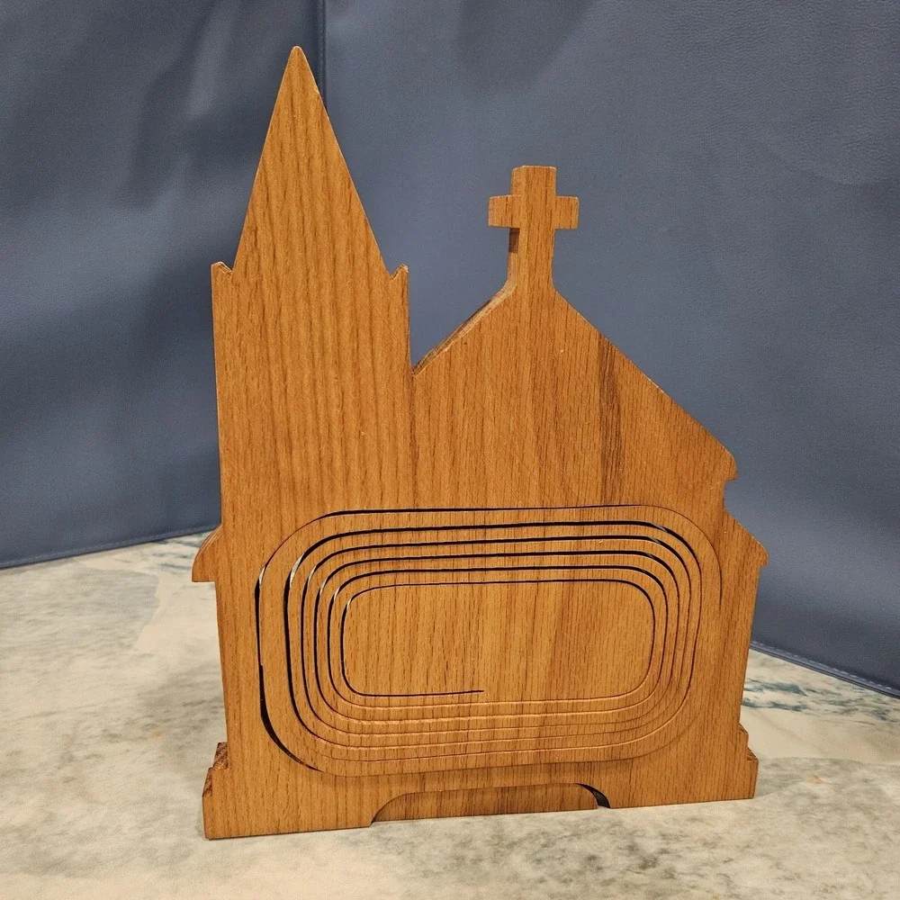 John Keim Folding Basket Wood Church Shape Longaberger Style Handmade‎ Decor